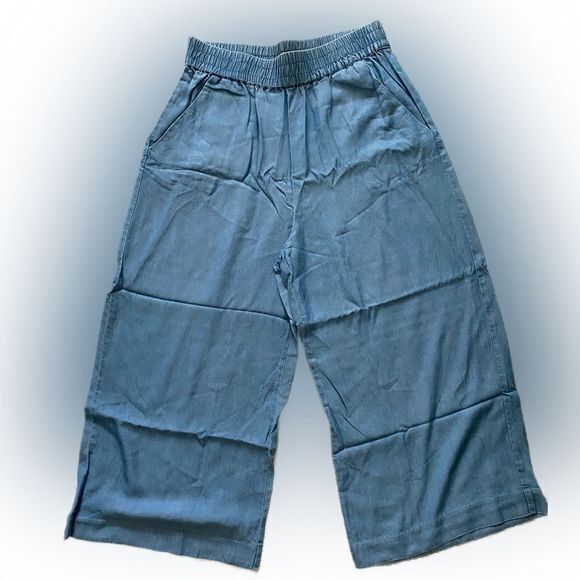 Grace Pants - Grace Denim Tencel Pant - 4 blue denim tencel , elastic waist cropped